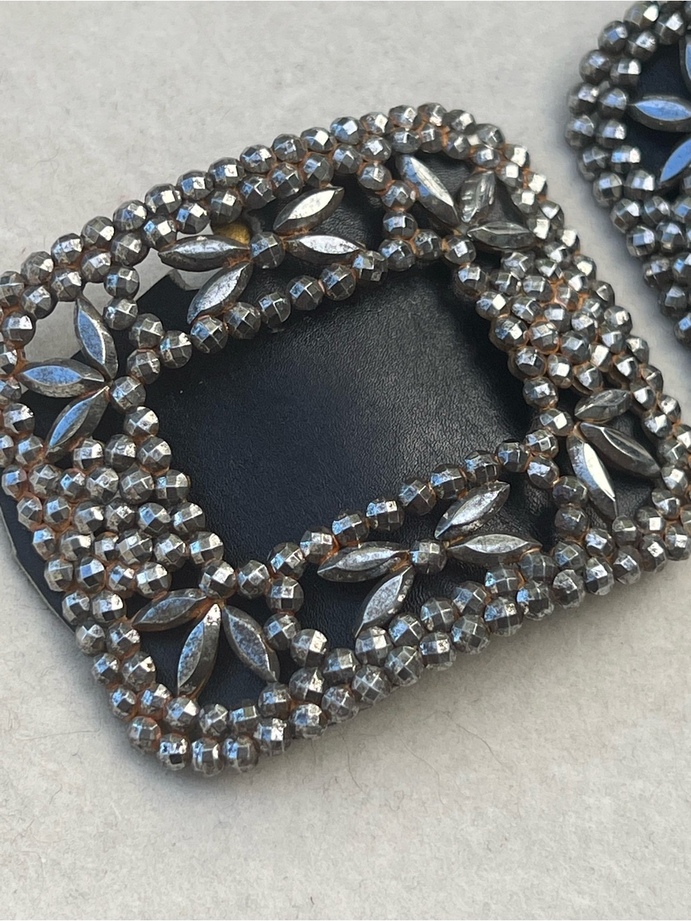 Antique French Victorian Cut Steel Shoe Buckles Pair